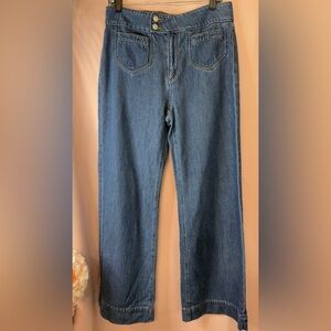 LOFT Blue Wide-Leg Jeans with Dual Button Waist